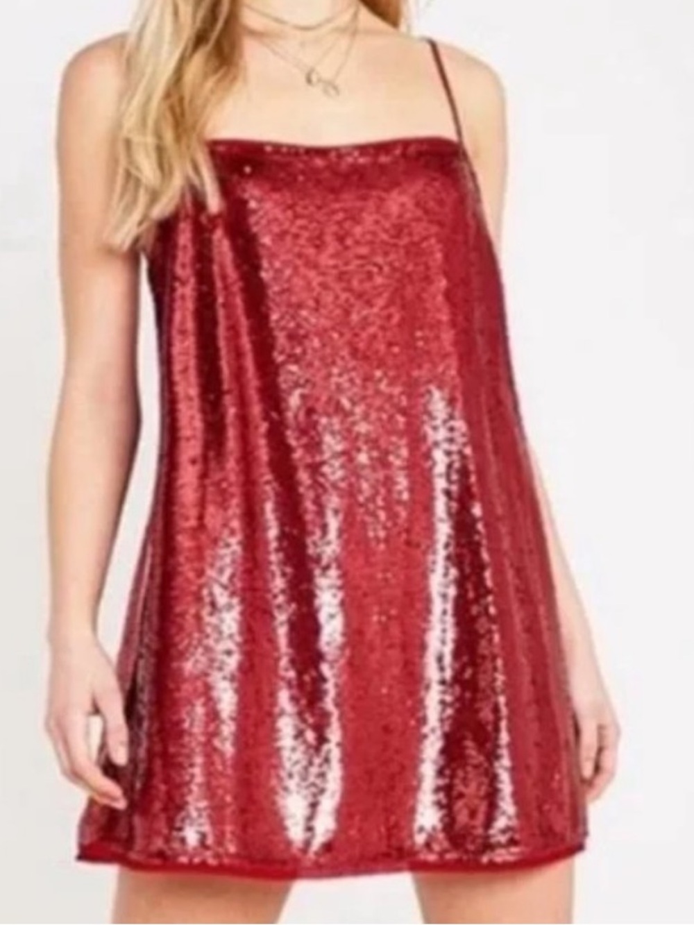 Free People Intimately Time to Shine Red Slip Sequin Spaghetti Strap Mini Size S